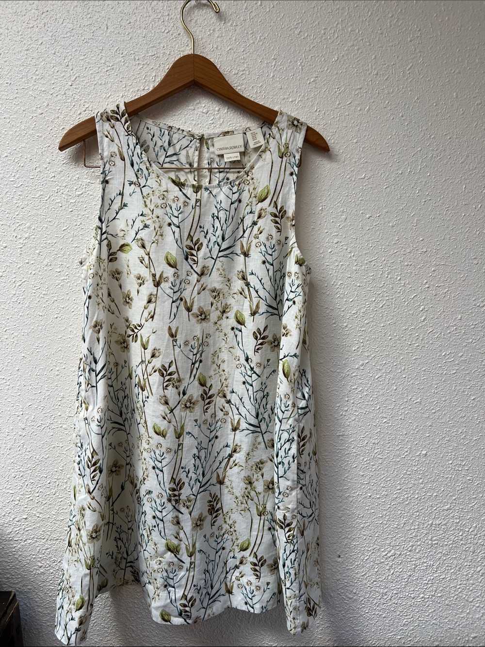 Cynthia Rowley 100% Linen White Floral Linen Blend Sleeveless Dress
